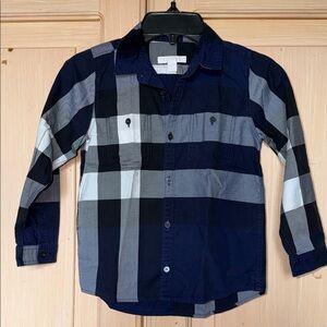 Burberry Kids Blue and Black Plaid Button-Down Shirt